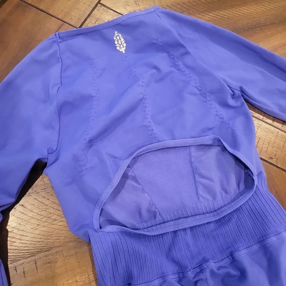 Free People Good Karma Long Sleeve Onesie Jumpsuit Blue Purple XS/S